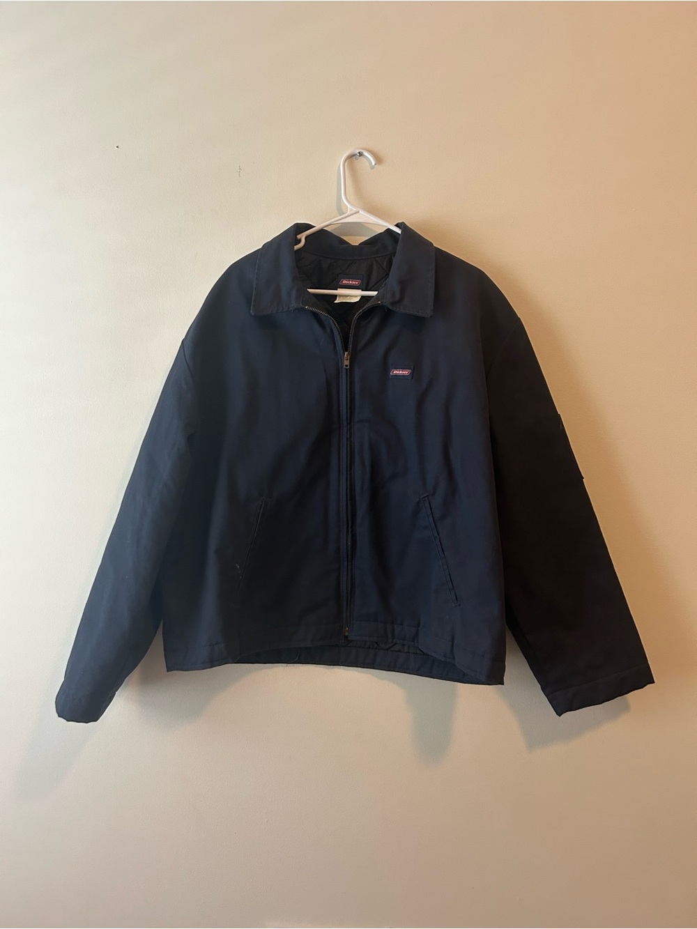 Dickies Men's Navy Work Collared Jacket with Zip Front Size XL